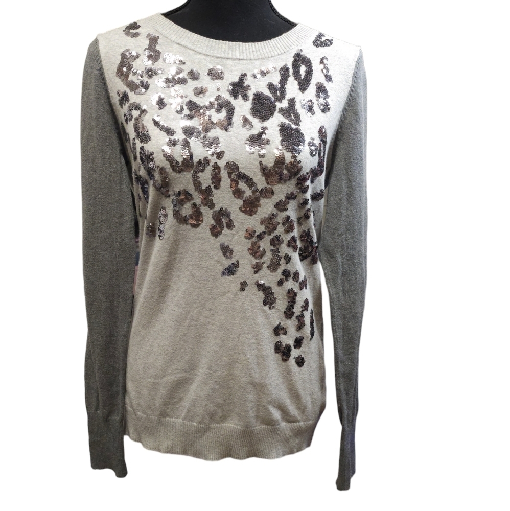 Express Ladies 2 tone Grey Sweater with  Sequin animal design Sz.M